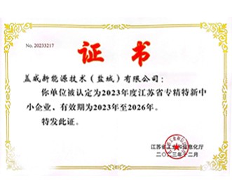 盖威公司荣获江苏省专精特新证书